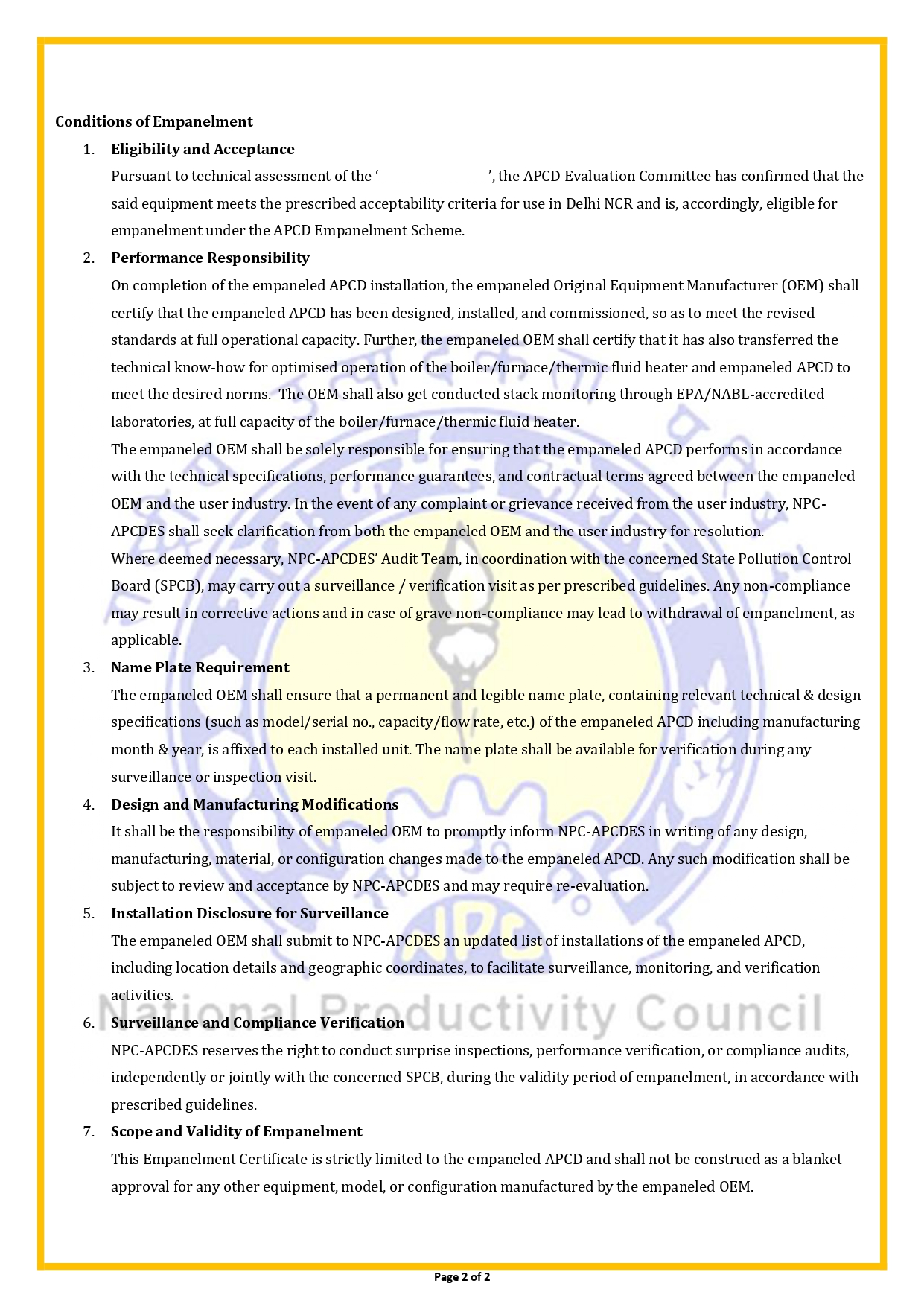 Empanelment Certificate Page 2